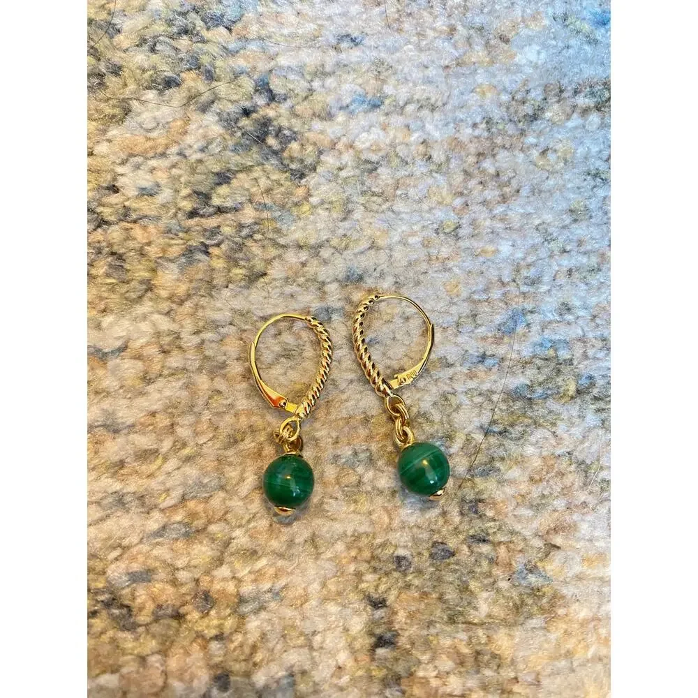 Christian James Sterling Silver Gemstone Bead Earrings, Malachite, 14K Clad